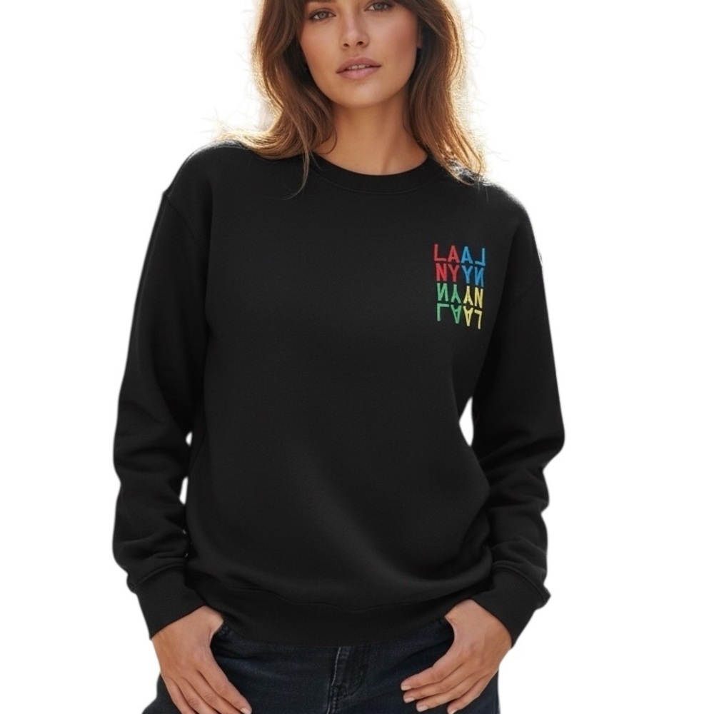 Forever 21 Small Oversized Black Crewneck Embroidered LA NY Sweatshirt